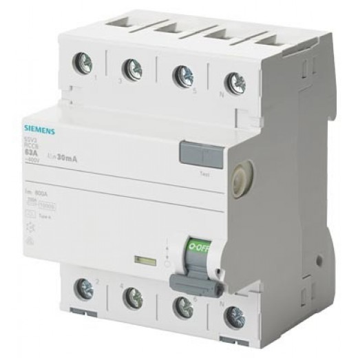 5SV3647-6 - Interrupteur différentiel, 4-pôle, type A, In: 80 A, 300 mA, Un AC: 400 V