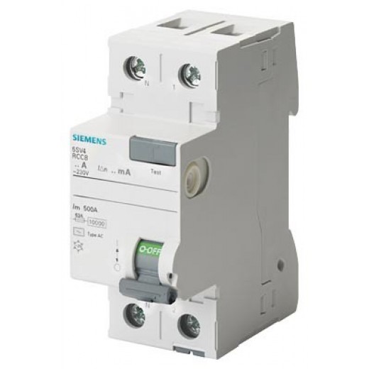 5SV4316-0KL - Interrupteur différentiel, 2-pôle, Type AC, In: 63 A, 30 mA, Un AC: 230 V, N gauche