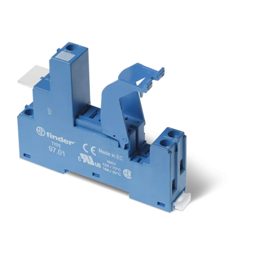 Finder 9701SPA - Socket with screw terminals (with clamping cage) for relay 46.61; Modules 86.30, 99.02 are used; Included plastic clip 097.01; Version: Blue